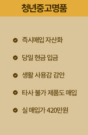 청년중고명품: 즉시매입 자산화, 당일 현금 입금, 생활 사용감 감안, 타사 불가 제품도 매입, 실 매입가 420만원